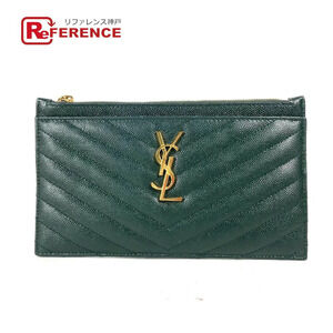 Saint Laurent PARIS Monogram L Bag Pouch Clutch Leather Green